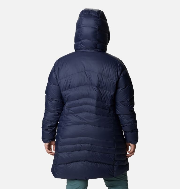 Women's Columbia Autumn Park Hooded Mid Down Jackets Navy | Plus Size CA-PAL06